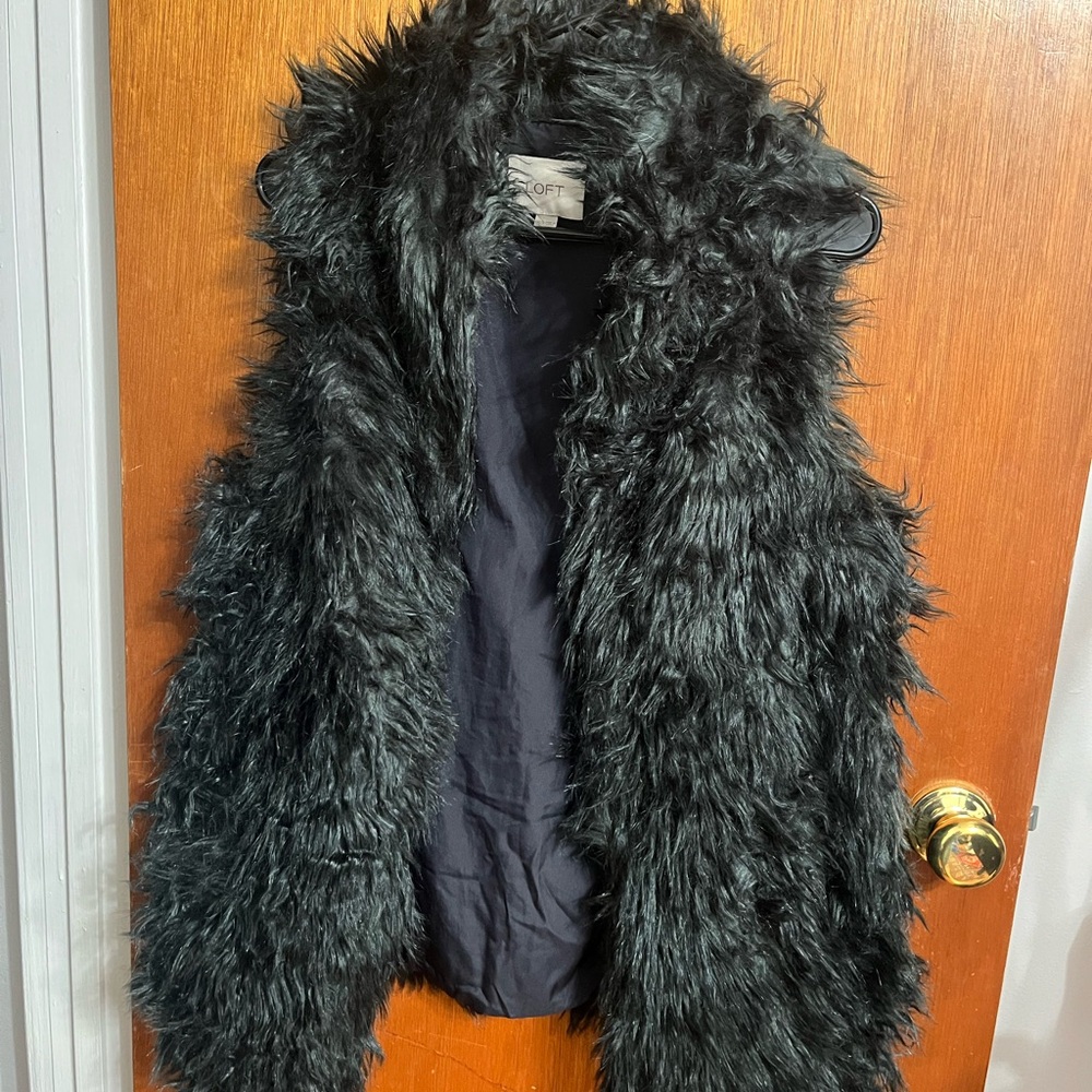 LOFT Black Faux Fur Outerwear